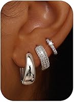 LOLIAS 3 Pairs 14K Gold Plated Chunky Huggie Hoop Earrings for Women - Hypoallergenic, Non-Tarnish, Lightweight for Sensitive Ears & Stacking