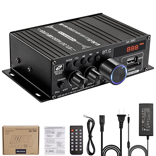 Bluetooth 5.0 Mini Stereo Audio Amplifier - 400W+400W MakerHawk 2 Channel Small Home Amp & Hi-Fi Class D Digital Power Amp Compact Home Theater Receiver Surround Sound Car Amplifier Tuner
