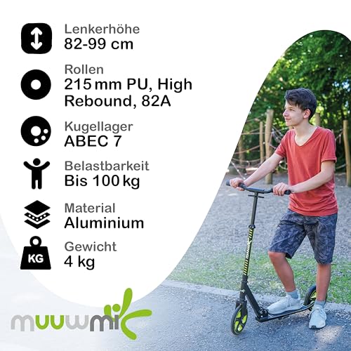 Muuwmi Aluminium Scooter Pro Tretroller mit 215 mm Rädern