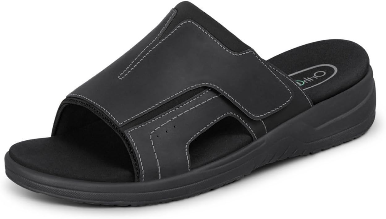 Orthofeet Men's Orthopedic Sarasota Adjustable Leather Slide Sandal