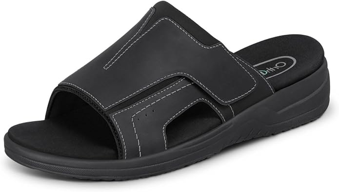 Orthofeet Mens Orthopedic Sarasota Adjustable Leather Slide Sandal