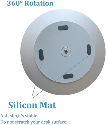 Miniatura 4 de Base giratoria para monitor de rotación de 360° de aleación de aluminio plateado, amplia compatibilidad, diseño estable, para iMac, laptop, TV y más