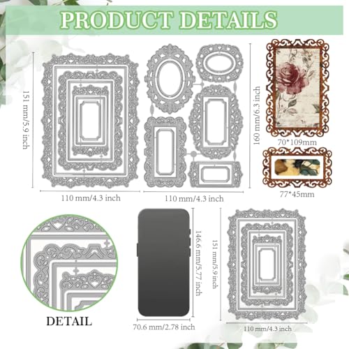 MAYJOYDIY Picture Frames Metal Die Cuts Vintage Label Border Cutting Dies Stencil Backgrounds Frame Embossing Scrapbooking Cuts Template for DIY Scrapbooking Craft Card Making Album Gift Decor
