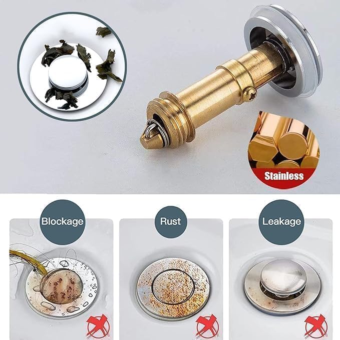 Image of Plastic Pop-Up Sink Drain Stopper with Hair Catcher - Universal Push Button Filter for Bathroom, Kitchen, Wash Basin & Bathtub - Anti-Clog, Corrosion Resistant. (1)