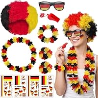 Deutschland Fanartikel, Fußball WM 2026, 13 Stück WM 2026 Fanartikel Set mit Perücke Brille Girlanden Aufkleber und Pfeife, WM Fanartikel für Stadionbesuche und Nationalmannschaft Unterstützun