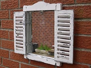 White Shabby Chic Garden Wall Art Ornate Louvre Shutter Door Wooden Mirror 40cm