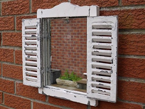 giftwarez White Shabby Chic Garden Wall Art Ornate Louvre Shutter Door Wooden Mirror 40cm