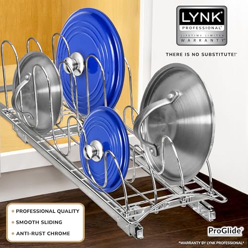LYNK PROFESSIONAL® Pull Out Pot and Pan Lid Organizer Under Cabinet - Lifetime Ltd. Warranty – Cookie Sheet Organizer for Cabinet – Narrow Slide Out Baking Sheet Organizer Drawer – 7.25W x 21D, Chrome by LYNK PROFESSIONAL - Image 2