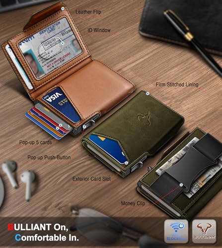 Image of BULLIANT Men Slim Leather Wallet Metal Case Money Clip-Magnetic Closure