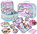 Toy Unicorn Tea Set for Little Girls, Princess Tea Party Play Toy Kid Afternoon Tea Set Including Teapot,Cups, Plates, Dessert, Drinks & Carrying Case, Kitchen Pretend Play Toys Birthday Gift for Kids