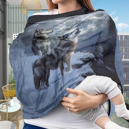 Image of Youngerbaby Wolf Print Car Seat Canopy Nursing Cover Multi Use Baby Stroller and Carseat Cover Breastfeeding Nursing Covers Boys and Girls Shower Gifts