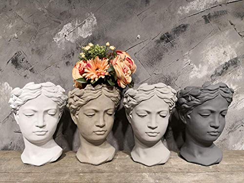Home Decoration Ornaments Vintage Venus Greek Goddess Statue Ornament Creative Portrait Cement Head Flower Pot European Art Vase Living Room Office Desktop Decorative Crafts (Color : 4, Size: S) #TOP3