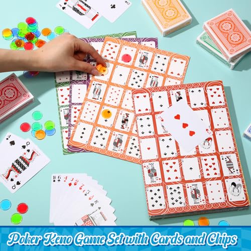 Zubebe 654 Pack Poker Keno Game Set, 6 Deck of Multicolor Playing Cards, 600 Transparent Scoring Chips, Large Boards, Poker Bingo Set Keno Board Game for Family Gathering Casino Play Night (Mixcolor) by Zubebe - Used condition - Image 4