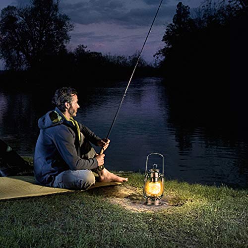 LEDERA Flame Light Vintage Lantern, Antiqued Copper Flickering Lantern, 2 Modes,Full White and Flame Effect with Battery Operated, Decorative Hanging Lanterns
