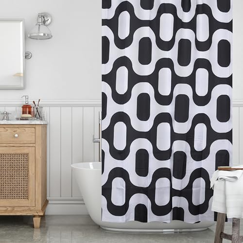 Image of HOMETHREADS Embrace Luxury with Our 6-Feet Long Premium Polyester Shower Curtain with 12 Hooks for a Lavish Bathroom Ambiance | Stylish, Splendid, and Perfectly Sized (3D Black, 180x180cm)
