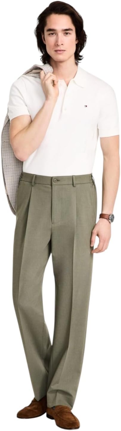 Tommy Hilfiger Mens Relaxed fit Dress Pants 32/32 Green Solid Stretch