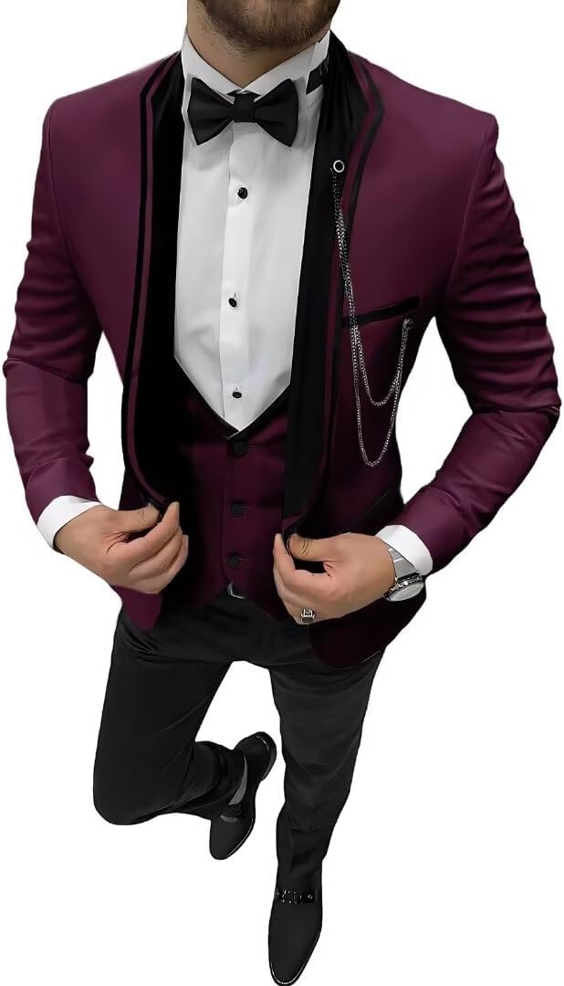 SAROULU Men's Suit 2 Piece One Button Slim Fit Formal Wedding Prom Party Tuxedo Suits Blazer Jacket and Pants Sets