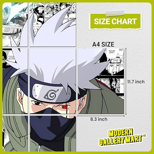 Image of MODERN GALLERY MART Pack of 20 Naruto Kakashi Hatake Manga Poster | A4 Size Anime Wall Art (8.3 x 11.7 inch) | Manga Posters with Glue Dots | Anime Poster for Bedroom, Living Room, Office