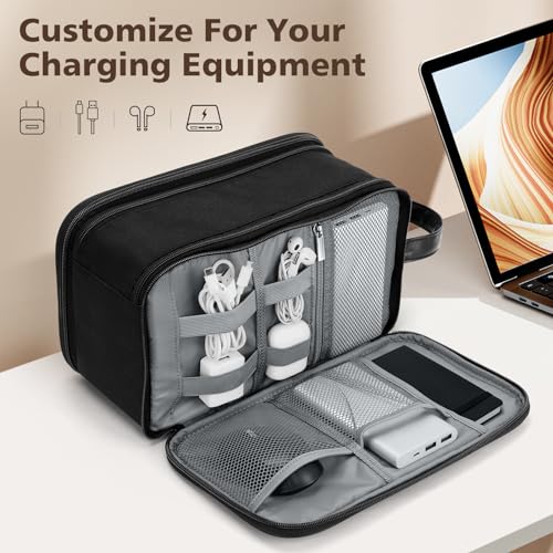 Image of Wedama Toiletry Bag for Men, Large Hanging Travel Toiletry Bag, Extra Electronic Organizer Bag Waterproof Shaving Bag for Toiletries with PU Handle for Travel Business Trips Swim Camping, Black