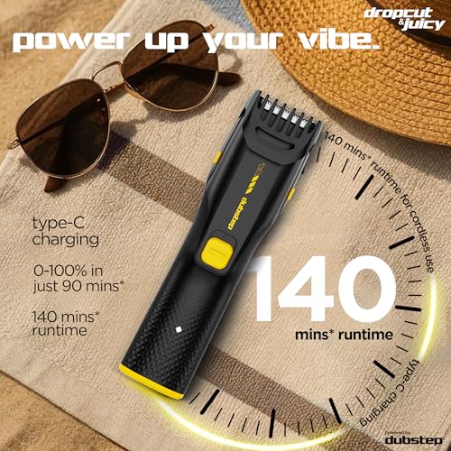 Image of Dropcut & Juicy Groove Pro Styler Trimmer Men|All In One Body Trimmer|90 Min Charge Time|140 Mins Run Time|22 Length Setting Trimme|Type C Charging (Black)