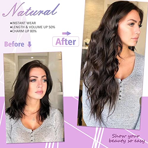 Lycheenea Halo Hair Extensions Dark Brown Invisible Wire Hair Extensions With Transparent Wire Adjustable Size 4 Secure Clips 20 Inch Long Wavy Secret Hairpiece (Dark Brown) #TOP3