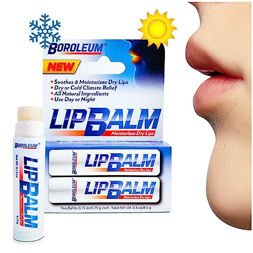 Natural Lip Balm By Boroleum | Best Chapped Lip Moisturizer For Dry Cracked Lips | All Natural Ingredients For Men Women And Kids | 4.25 Gr. Tubes, 2 Lip Balms Per Pack #TOP3