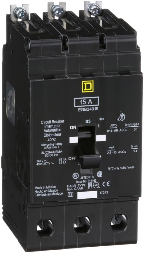 SCHNEIDER ELECTRIC 480Y/277-VOLT 15-AMP EGB34015 Miniature Circuit Breaker 480Y/277V 15A