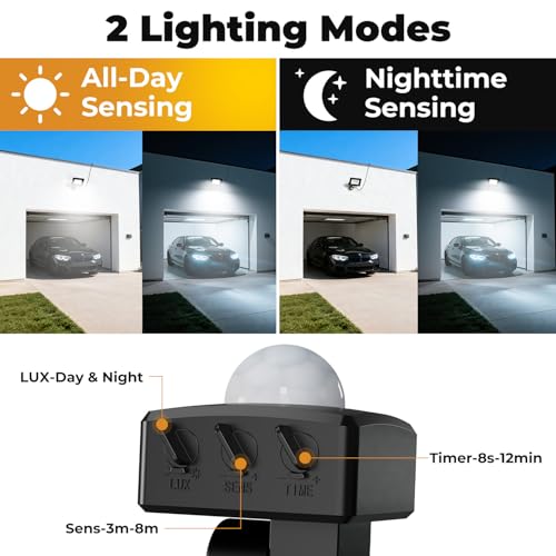 30W Security Lights Outdoor Motion Sensor, 3000LM LED Floodlight IP66 Waterproof, 6500K Cold White Outside Light Mains Powered for Garage, Garden, Backyard-2 Pack - Image 4