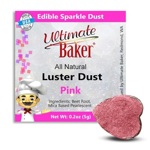 Ultimate Baker Pink Luster Dust - Edible Dusting Powder for Cakes & Cupcakes - All Natural, Kosher & Vegan - Enhance Your Baking with Pixie-Perfect Shimmer (5grams Pink Dust)
