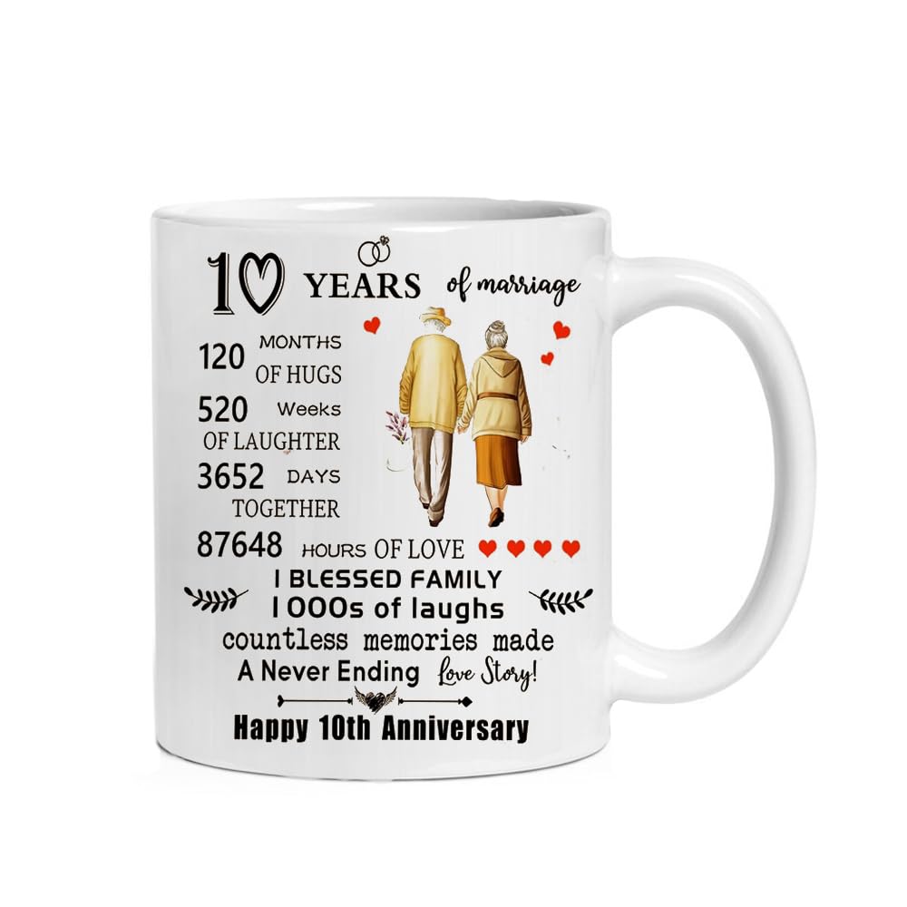Misaavi 10th Years of Marriage Anniversary Mug, Together and Still Counting Love, Romantic Gift from Husband/Wife, Valentines Present 11oz Ceramic Coffee, Tea Mug.