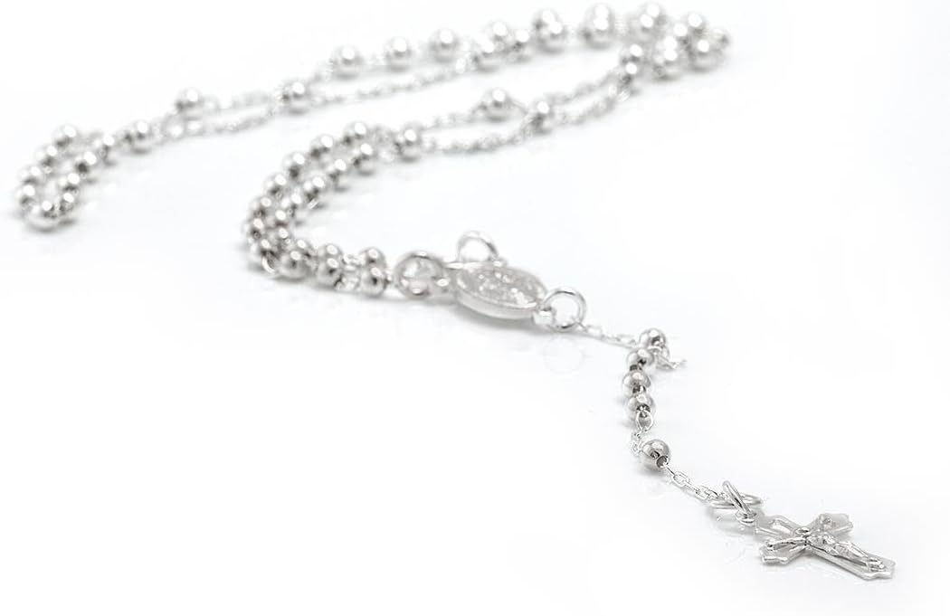 Silverly 925 Solid Silver Rosary Beads Catholic Jewellery 44 cm - Virgin Mary Crucifix Beaded Necklaces - Sterling Silver Chain Cross Necklace Men - Christian Gifts for Women - Gothic Accessories image 2 of 15 B00NWK494I