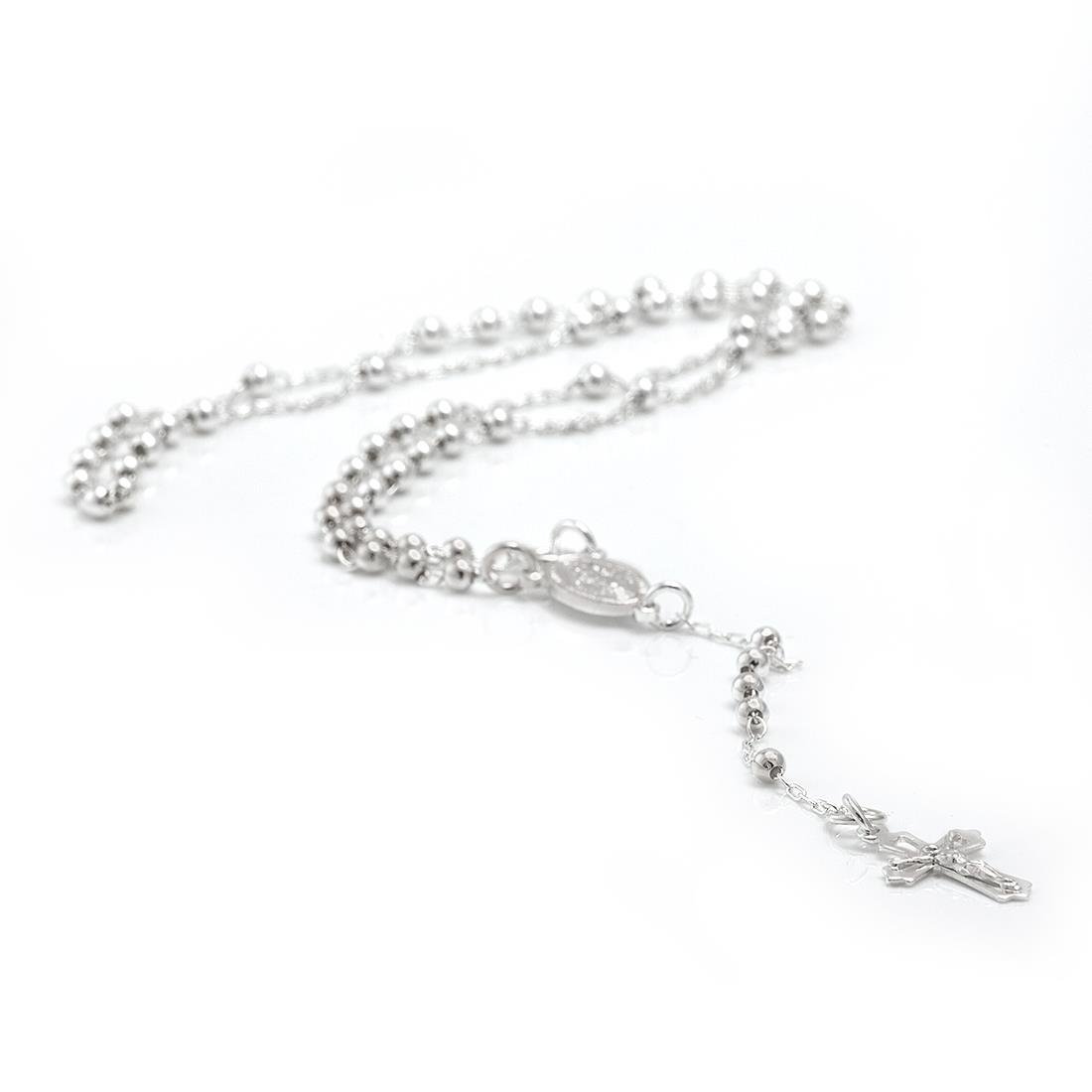 Silverly Chapelet en Argent Massif 925, Bijou Catholique, 44cm | Colliers de Perles Crucifix de la Vierge Marie | Collier Chaîne Croix en Argent Sterling pour Homme | Cadeaux Chrétiens pour Femmes