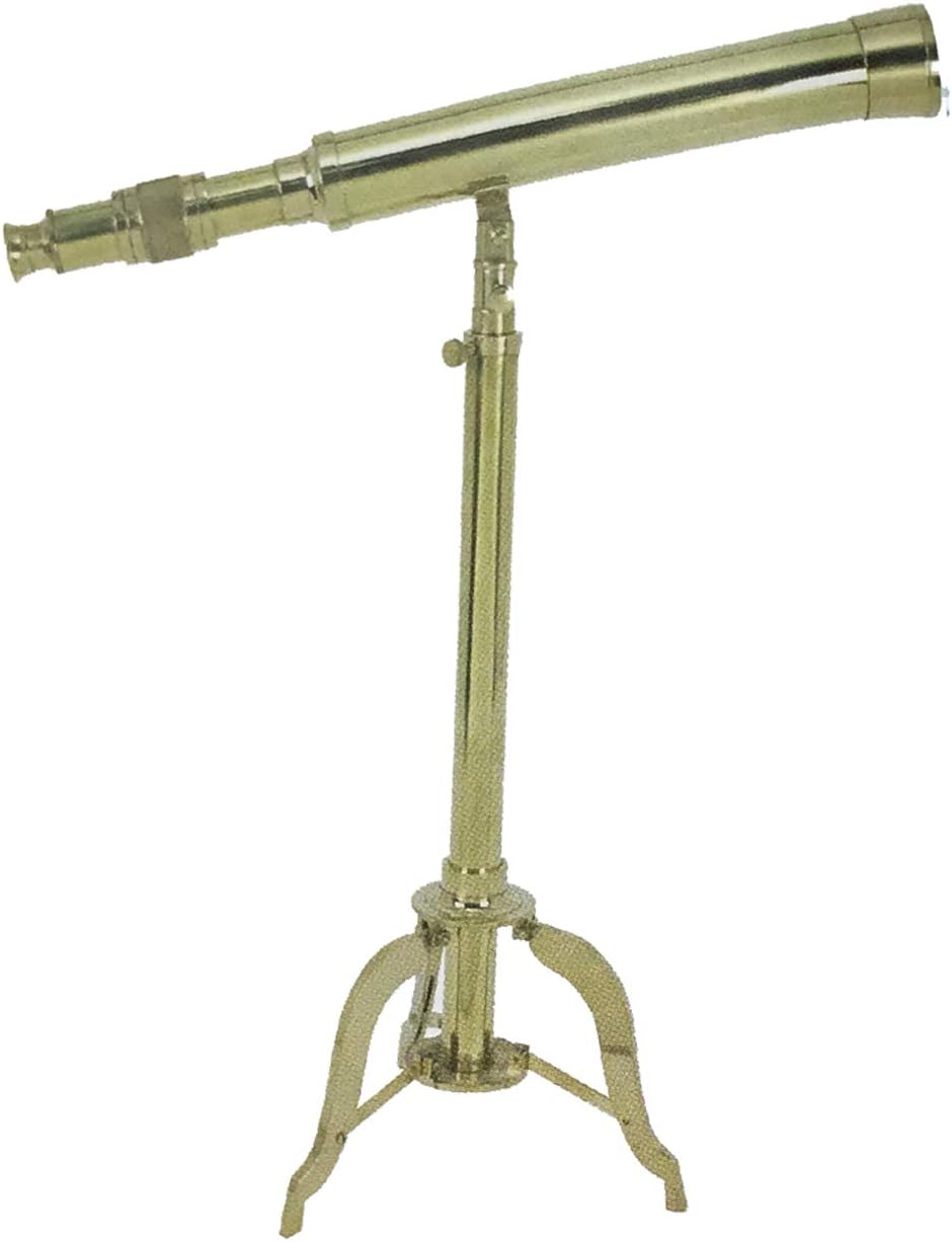 Polished Brass Telescope with Tripod Base Adjustable Height to 29"