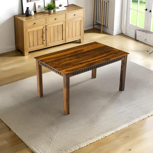 Image of UK FURNITURE Solid Sheesham Wood Dining Table Set with 6 Chairs | Wooden Dinner Table Set for Dinning Room Home & Hotel| Modern Dining Room Set | DIY (Honey 6s, 6 Seater)