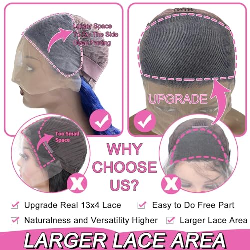 Image of 30 Inch Blue Lace Front Wigs Human Hair 13x4 HD Transparent Dark Blue Body Wave Human Hair Lace Front Wigs for Women 180 Density Pre Plcked Lace Frontal Colored Wig with Baby Hair