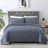 EXQ Home Quilt Set Full/Queen Size Blue 3 Piece,Lightweight Soft Coverlet Modern Style Squares Patte