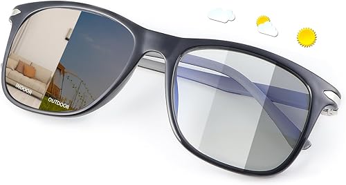 Lentes fotocromáticos con bloqueo de luz azul UV400, lentes de sol con bisagra de resorte, antifatiga ocular, para computadora, juegos, bloqueo de