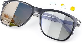 Photochromic Blue Light Blocking Glasses UV400 Sunglasses Spring Hinge Anti Eyestrain Computer Gaming Blue Light Screen Blocker Glasses Clear Lens Anti Glare Eye Protection Eyewear for Men Women