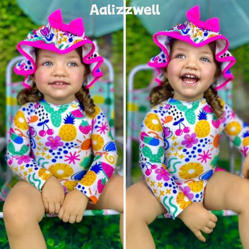 Image of Aalizzwell Baby Girls Long Sleeve One Piece Swimsuit with Hat