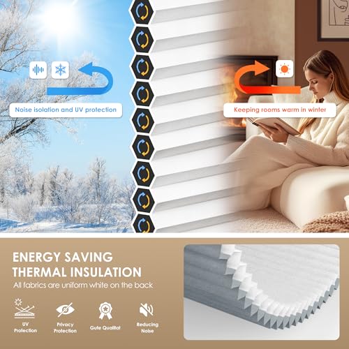 Image of LazBlinds No Drill Cordless Cellular Shades, 23 inch W x 48 inch H, Dark Grey