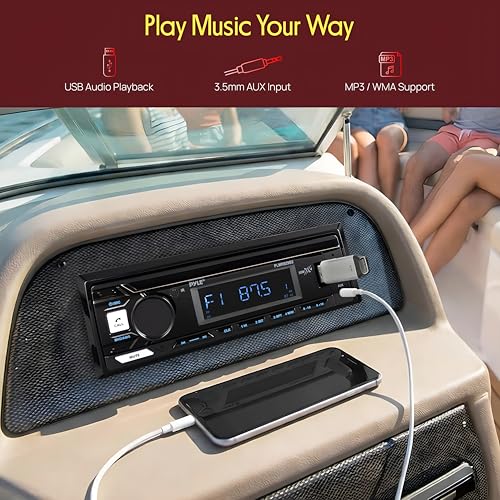 image for Pyle Marine Bluetooth Stereo Radio - 12v Single DIN Style Boat In dash