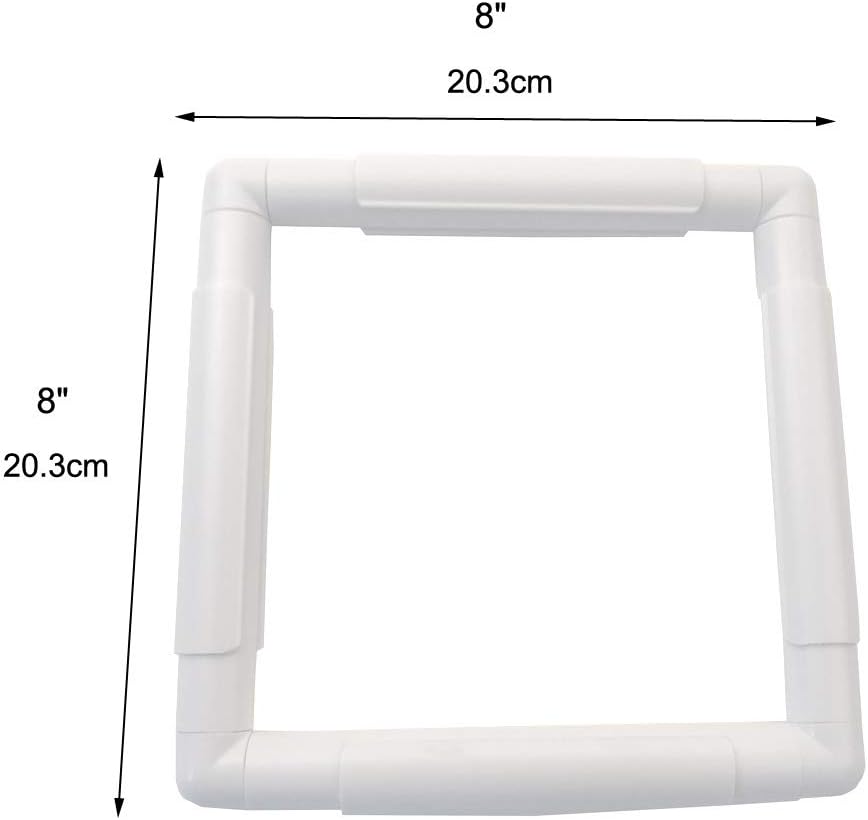 8 X 8" White Plastic Cross Stitch Frame Square Embroidery Hoop DIY Sewing Tools Sewing Hoop Handhold Craft Clip Embroidery Snap Frame Hoop for Cross Stitching Quilting