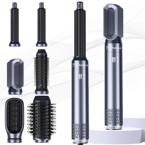 Image of Atopskins 6 in 1 Hair Dryer Brush Hot Air Styler Detachable for Travel, Blow Dryer 3 Heat Settings to Straighten, Auto Curl, Volumize Home Salon Results Frizz-Free Shine All Hair Types (Blue-Pink)