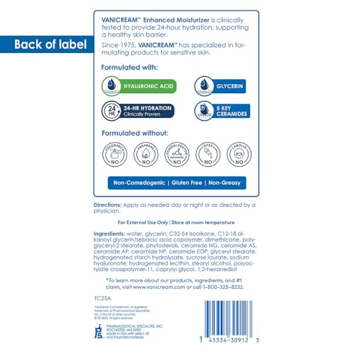 Vanicream Sensitive Skin Care Set, Gentle Facial Cleanser 8 fl oz and Enhanced Moisturizer with Hyaluronic Acid and Ceramides 12 fl oz, Dermatologist Tested Daily Face Care Bundle - Image 3