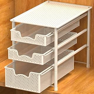 SimpleHouseware Stackable 3 Tier Sliding Basket Organizer Drawer, White
