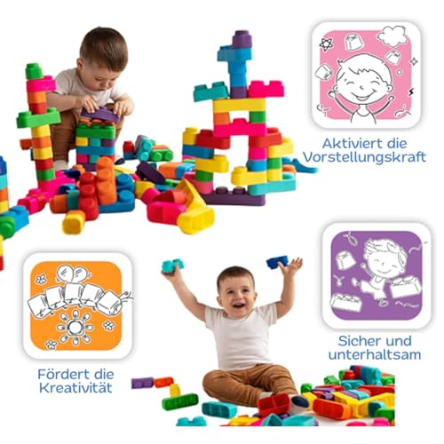 GERARDO'S Motorikspielzeug Bunte Weiche Bausteine zum Stapeln und Türme Bauen - Bauklötze für 6 Monate Oder Mehr, für Kreativität und Spielerisches Lernen, BPA-FREI (Blocks, 10, Stück)