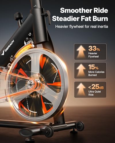 Image of Merach Magnetic Exercise Bike, Low Noise Stationary Bike for Home with Comfortable Seat Cushion, Spinning Bike with 330 lb Weight Capacity, Exclusive App, Tablet Mount and Fitness Courses