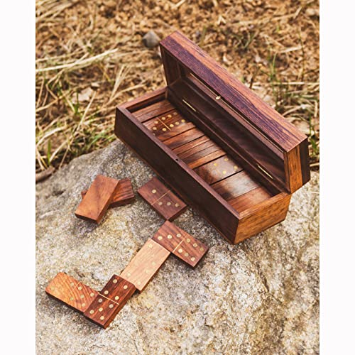 Queensell Dominoes Double 6 For Family Games - Wooden Dominoes Set For Adults For Classic Board Games - Double Six Standard Dominos Set 28 Tiles With Wooden Case #TOP2