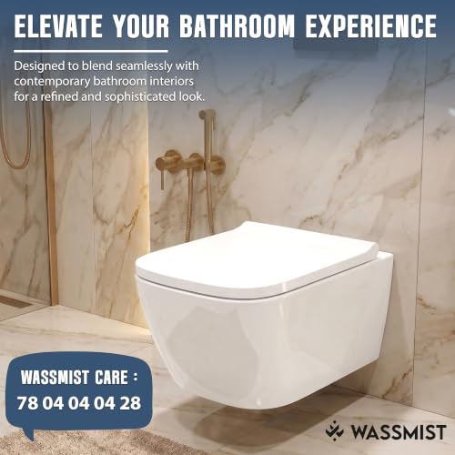 Image of WASSMIST Toilet Seat Cover Set | Premium UF QQ Hinged Toilet Seat Cover with One Touch Quick Release | Soft Close Anti-Bacterial Commode Seat Cover