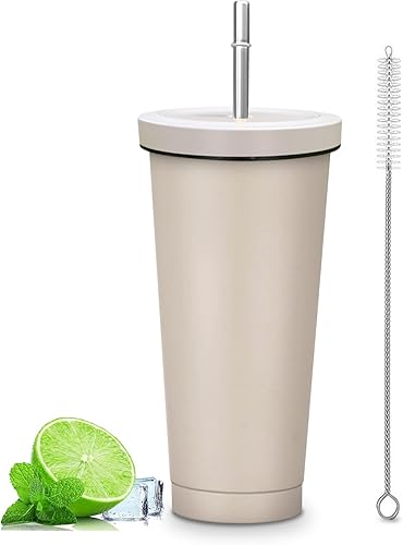 Vaso aislado con tapa y pajilla, taza fría, taza de acero inoxidable de 25 onzas con aislamiento al vacío, taza de café de doble pared, sin BPA,